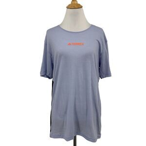 Adidas Shirt Womens M Medium Blue Black Wool Blend Terrex Trail Running Top